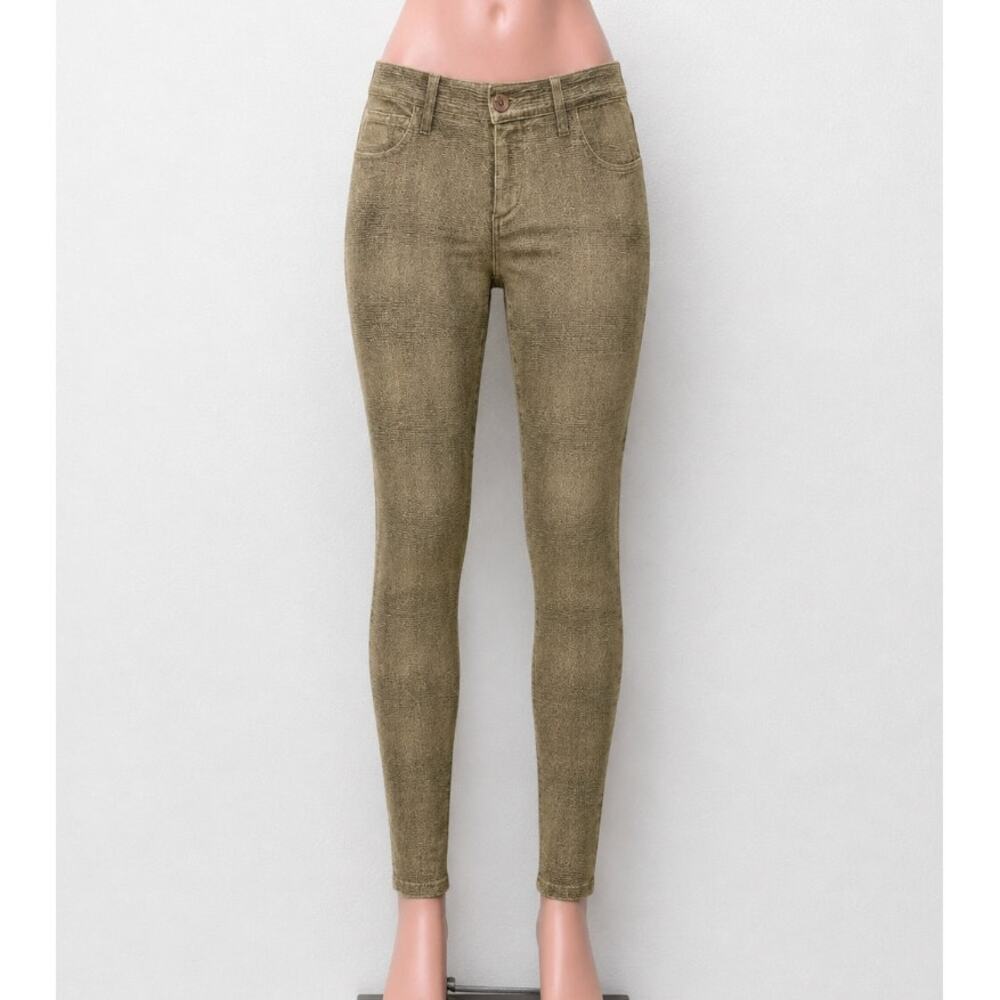 Caribbean Queen Muted Yellow Gray Snakeprint Front Zip Button Jeggings S
